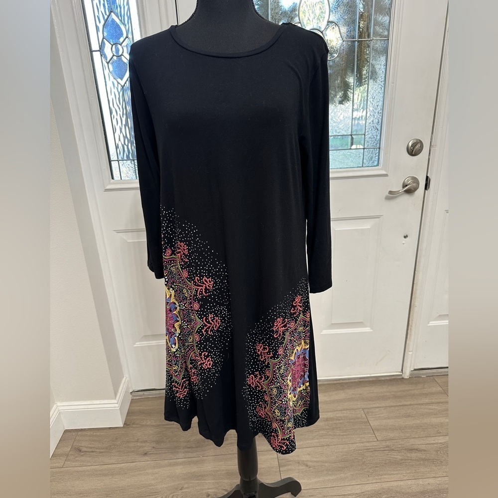 Desigual Black Long Sleeve Embellished Dress size Medium
